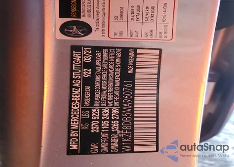 2021 Mercedes-Benz E 350 z USA, uszkodzony, nr VIN W1KZF8DB5MA960761